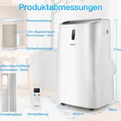 5 in 1 mobile Klimaanlage 16000 BTU Kühl&Ventilator&Entfeucht&Heiz Entfeuchter 16℃-32℃ 44,5 x 39 x 77 cm Weiß