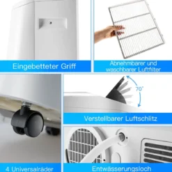 5 in 1 mobile Klimaanlage 16000 BTU Kühl&Ventilator&Entfeucht&Heiz Entfeuchter 16℃-32℃ 44,5 x 39 x 77 cm Weiß