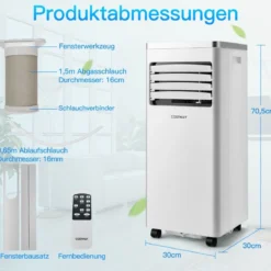 4 in 1 mobile Klimaanlage Kühlen&Ventilieren&Entfeuchten Klimagerät mit Abluftschlauch 7000BTU Weiß