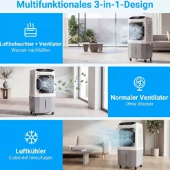 3 in 1 Mobiler Luftkühler & Kühlventilator mit Fernbedienung 26L Wassertank 12H Timer 2 Modi