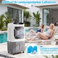 3 in 1 Mobiler Luftkühler & Kühlventilator mit Fernbedienung 26L Wassertank 12H Timer 2 Modi
