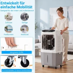3 in 1 Mobiler Luftkühler & Kühlventilator mit Fernbedienung 26L Wassertank 12H Timer 2 Modi