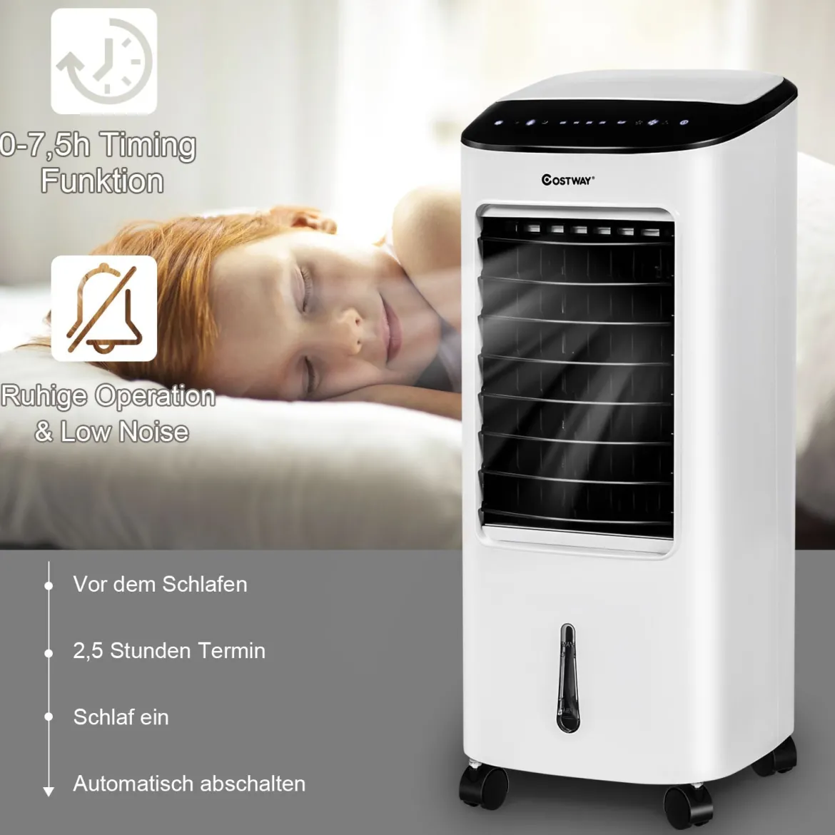 3 in 1 Mobile Ventilator Luftbefeuchter Luftreiniger 65W / 7L Tank / 7,5H Timer / Fernbedienung