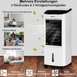 3 in 1 Mobile Ventilator Luftbefeuchter Luftreiniger 65W / 7L Tank / 7,5H Timer / Fernbedienung