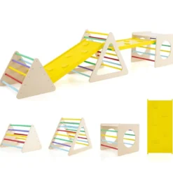 5-in-1 Montessori Kletterdreieck & -Würfel mit Rutschbrett aus Holz mit 60 Kg Tragkraft pro Teil