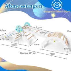 9 in 1 Montessori Klettergerüst Set mit Kletterbogen & Kletterseil & Leiter Holz Kletterdreieck Weiß