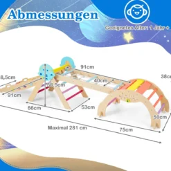 9 in 1 Montessori Klettergerüst Set mit Kletterbogen & Kletterseil & Leiter Holz Kletterdreieck Bunt