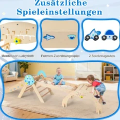 9 in 1 Montessori Klettergerüst Set mit Kletterbogen & Kletterseil & Leiter Holz Kletterdreieck Natur