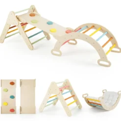 3 in 1 Montessori Klettersset aus Holz Spielset für Kinder ab 1 Jahr Klettergerüst Set Bunt