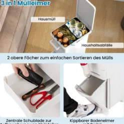 3 in 1 Multifunktionaler Mülleimer mit Neigbarem Unterem Behälter Küchenabfalleimer