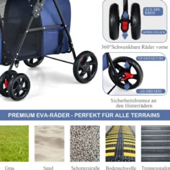 4 in 1 Multifunktionswagen Doppellagiger Kinderwagen für Haustiere Blau
