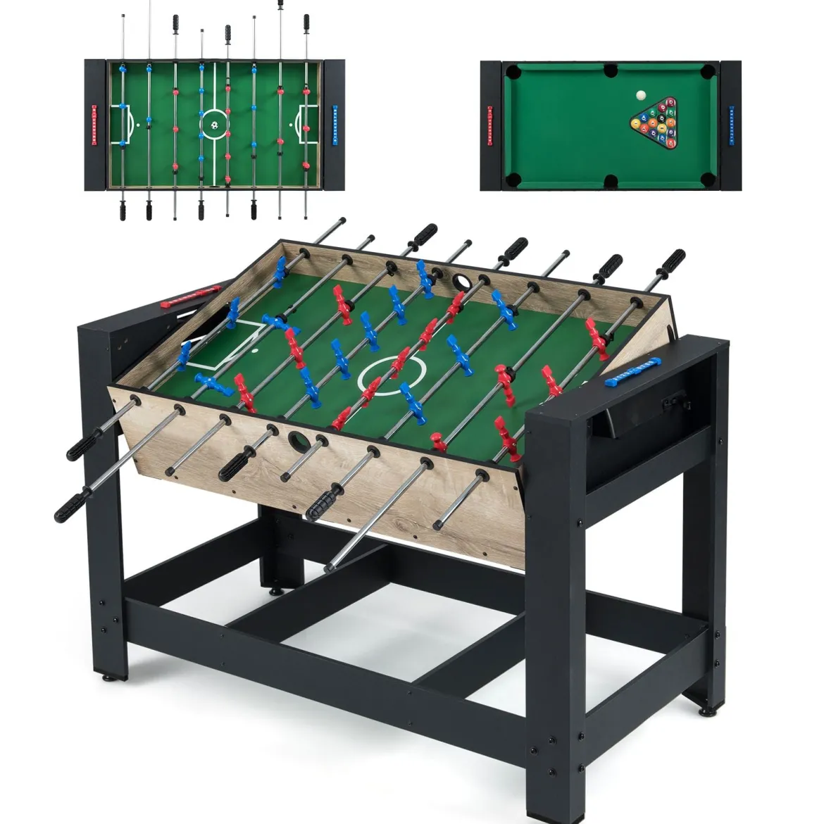 2 in 1 Multi Schwenkbarer Spieltisch mit Tischfußball & Billardtisch Tischkicker Multifunktionstisch