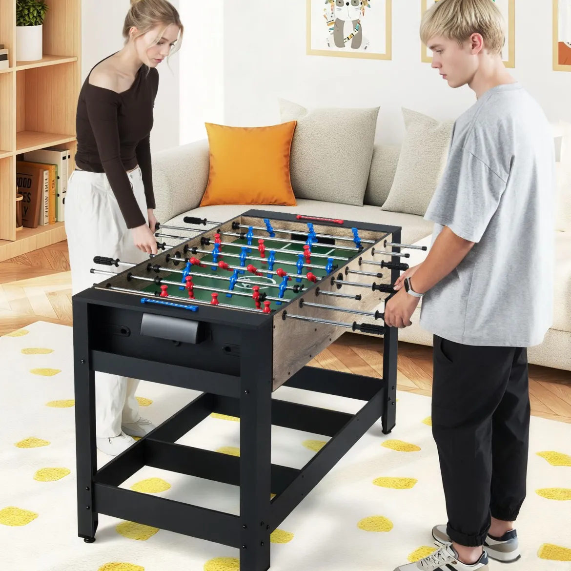 2 in 1 Multi Schwenkbarer Spieltisch mit Tischfußball & Billardtisch Tischkicker Multifunktionstisch