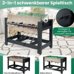 2 in 1 Multi Schwenkbarer Spieltisch mit Tischfußball & Billardtisch Tischkicker Multifunktionstisch