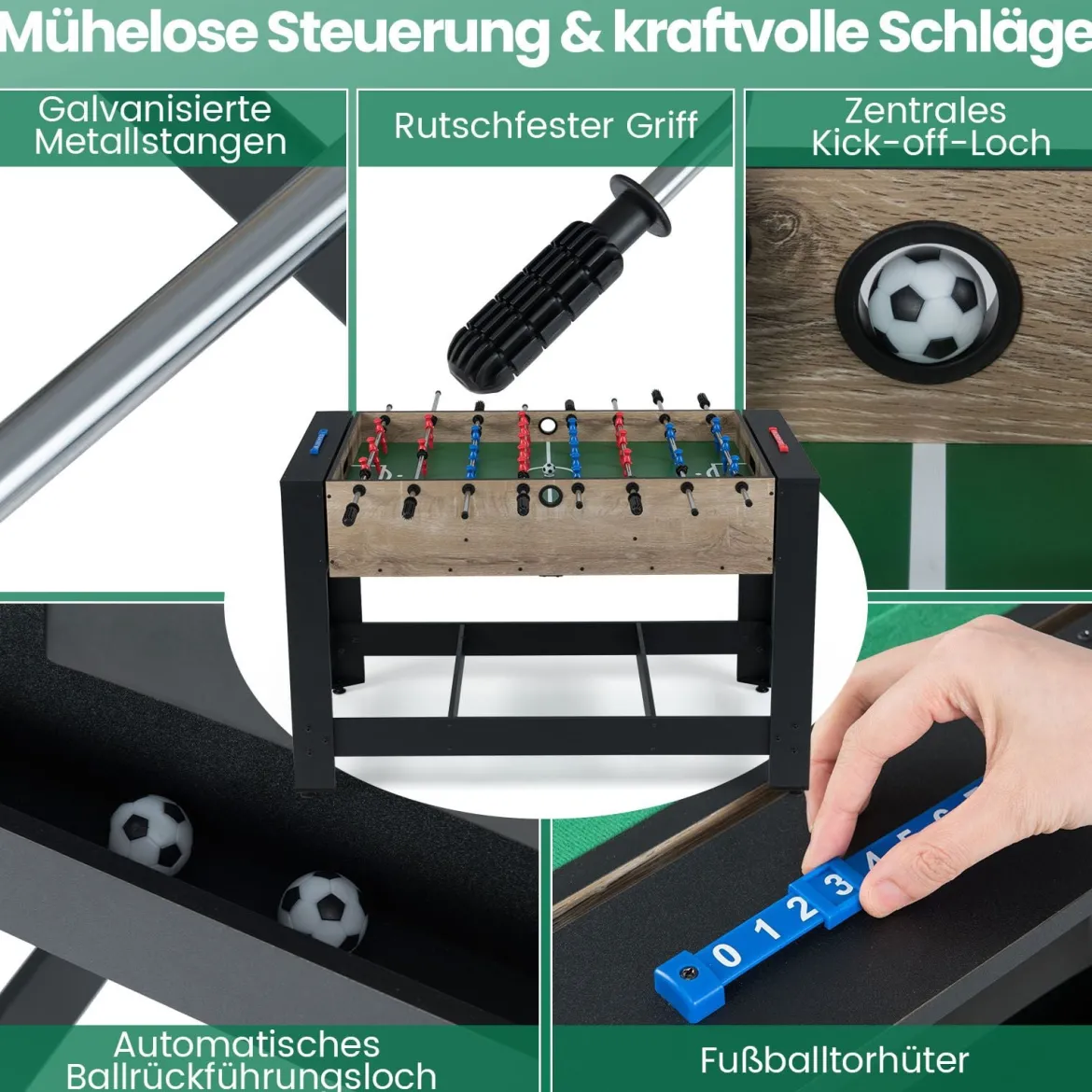 2 in 1 Multi Schwenkbarer Spieltisch mit Tischfußball & Billardtisch Tischkicker Multifunktionstisch