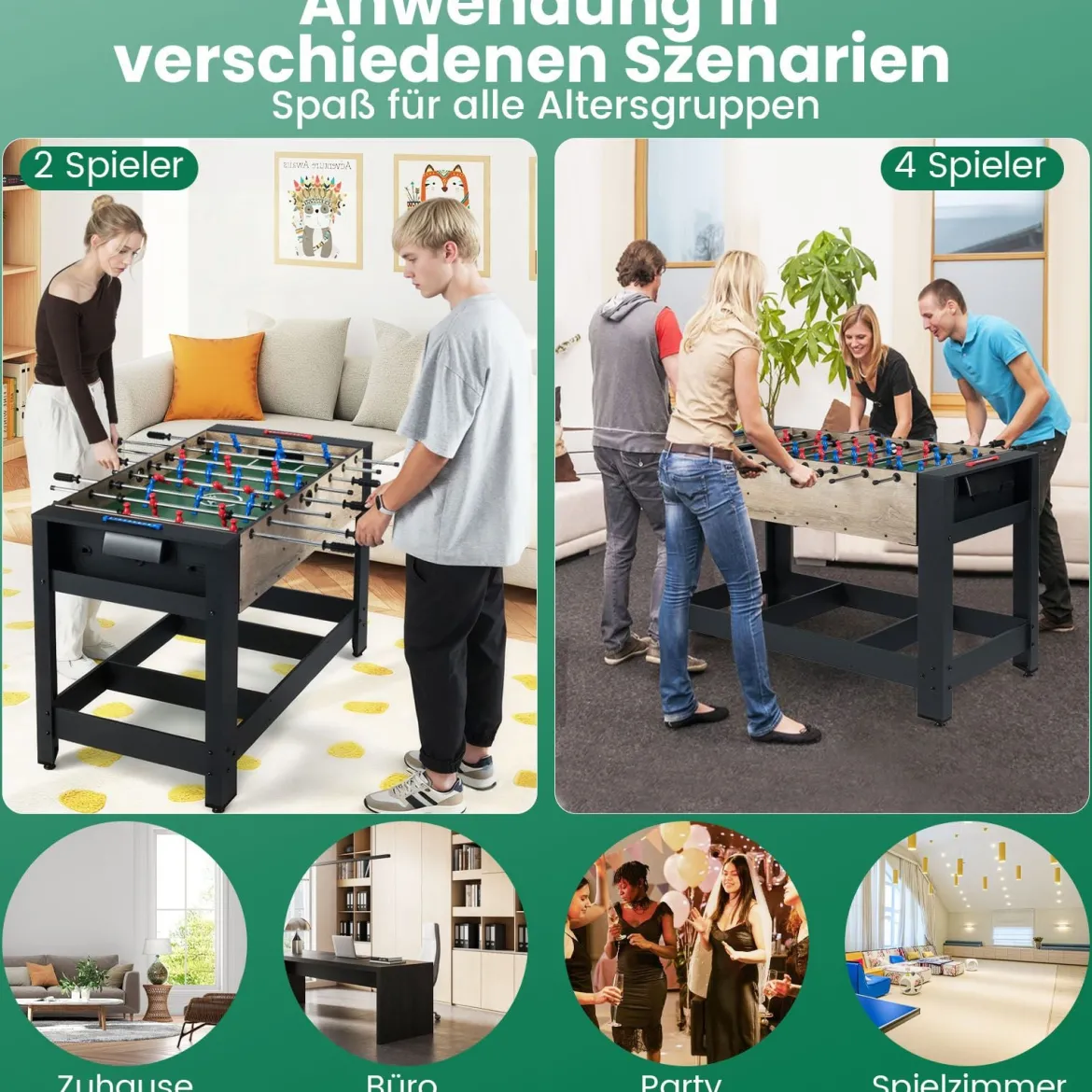 2 in 1 Multi Schwenkbarer Spieltisch mit Tischfußball & Billardtisch Tischkicker Multifunktionstisch