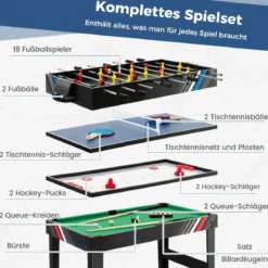 4 in 1 Multispieltisch mit Tischkicker & Poolbillard & Airhockey & Tischtennis Arcade Spielset