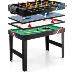 4 in 1 Multispieltisch mit Tischkicker & Poolbillard & Airhockey & Tischtennis Arcade Spielset