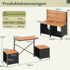 2-in-1 Outdoor Klappbank wandelbarer Picknicktisch & Gartenbank mit Metallrahmen Schwarz