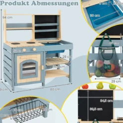 2 in 1 Outdoor Matschküche mit Wasserhahn & Abnehmbarem Waschbecken Kinderküche Blau