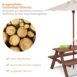 3-in-1 Picknicktisch mit Abnehmbarem Sonnenschirm Kindertische kindersitzgruppe