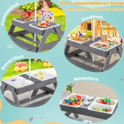 4 in 1 Picknicktisch-Set für Kinder mit 3 Abnehmbaren Behältern für Sand / WasserSpieltisch