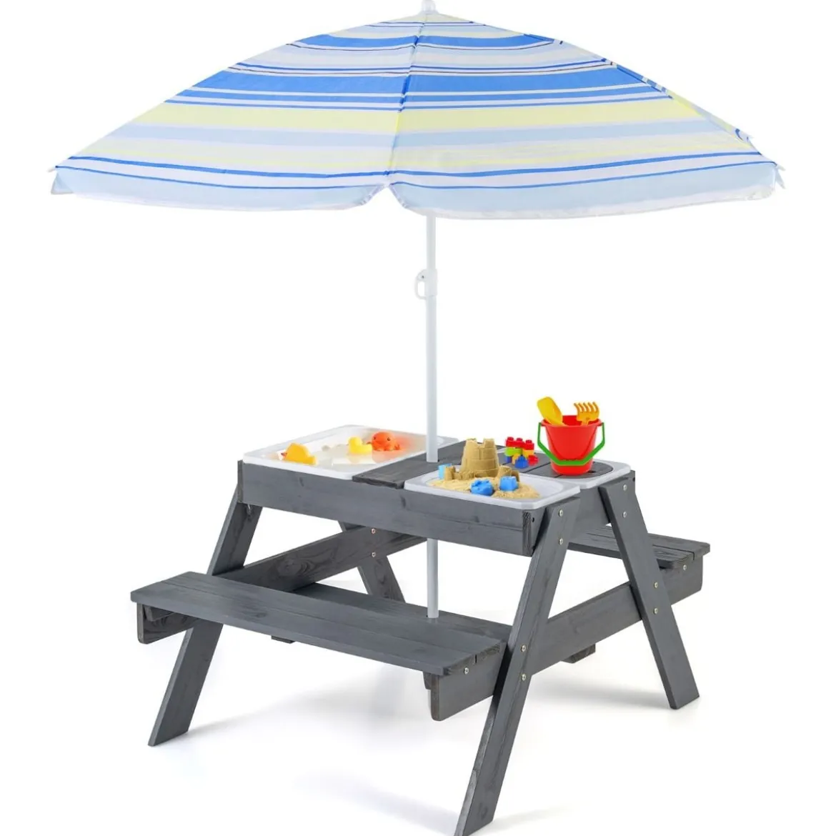 4 in 1 Picknicktisch-Set für Kinder mit 3 Abnehmbaren Behältern für Sand / WasserSpieltisch