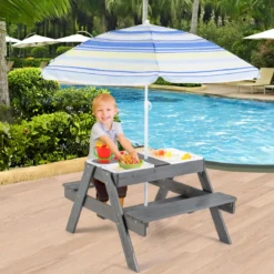 4 in 1 Picknicktisch-Set für Kinder mit 3 Abnehmbaren Behältern für Sand / WasserSpieltisch