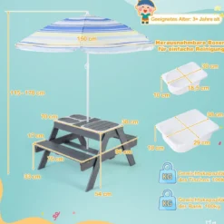 4 in 1 Picknicktisch-Set für Kinder mit 3 Abnehmbaren Behältern für Sand / WasserSpieltisch