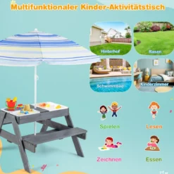 4 in 1 Picknicktisch-Set für Kinder mit 3 Abnehmbaren Behältern für Sand / WasserSpieltisch