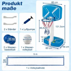 2-in-1 Pool Basketballkorb & Volleyballnetz Poolspielzeug mit Breiten Befüllbaren Standfüßen