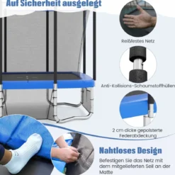 3 in 1 Rechteckiges Trampolin mit Leiter & Basketballkorb & Fußballtor Kindertrampolin Blau
