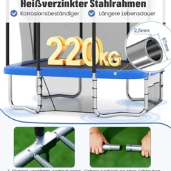 3 in 1 Rechteckiges Trampolin mit Leiter & Basketballkorb & Fußballtor Kindertrampolin Blau
