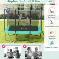 3 in 1 Rechteckiges Trampolin mit Leiter & Basketballkorb & Fußballtor Kindertrampolin Grün