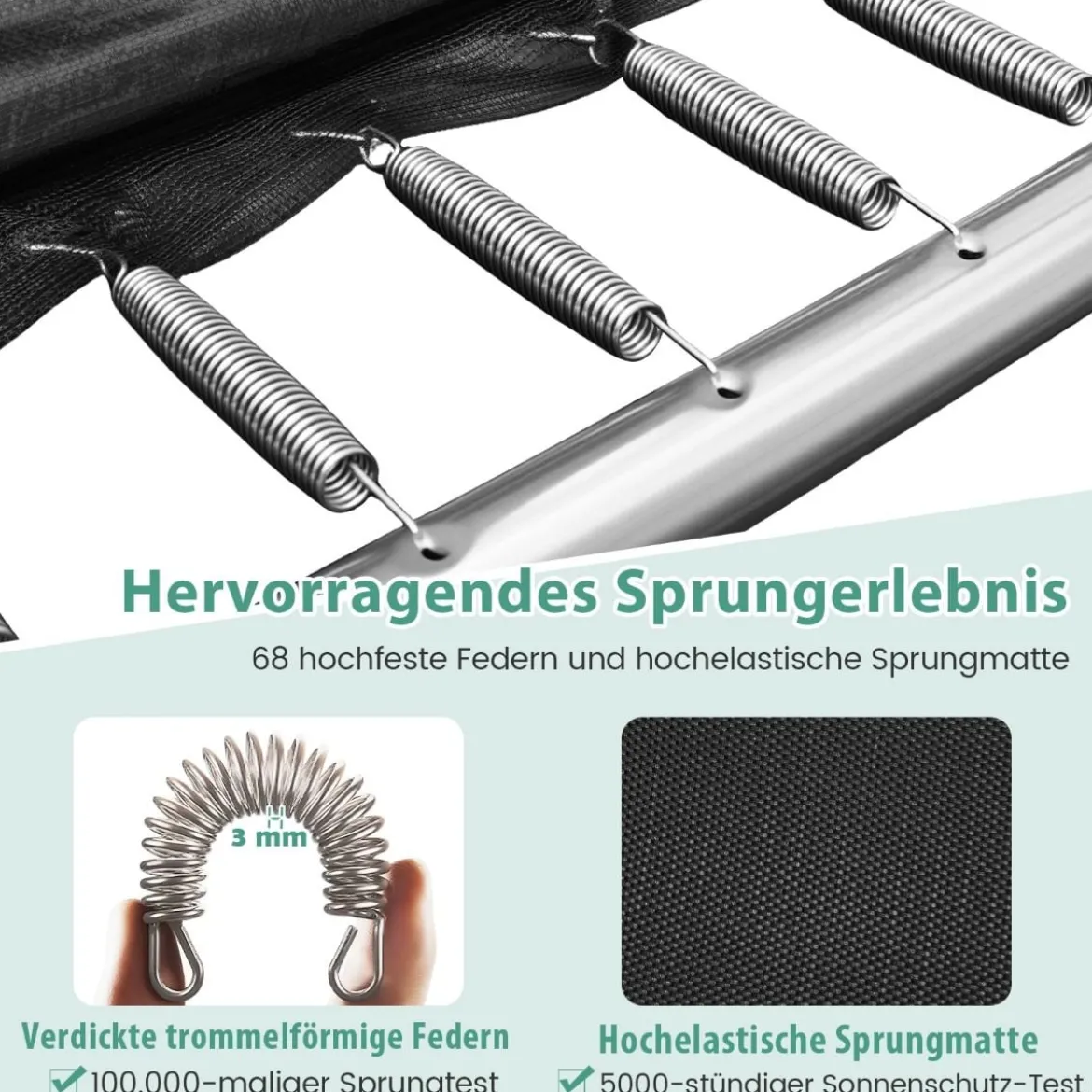 3 in 1 Rechteckiges Trampolin mit Leiter & Basketballkorb & Fußballtor Kindertrampolin Grün