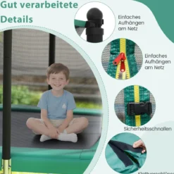 3 in 1 Rechteckiges Trampolin mit Leiter & Basketballkorb & Fußballtor Kindertrampolin Grün