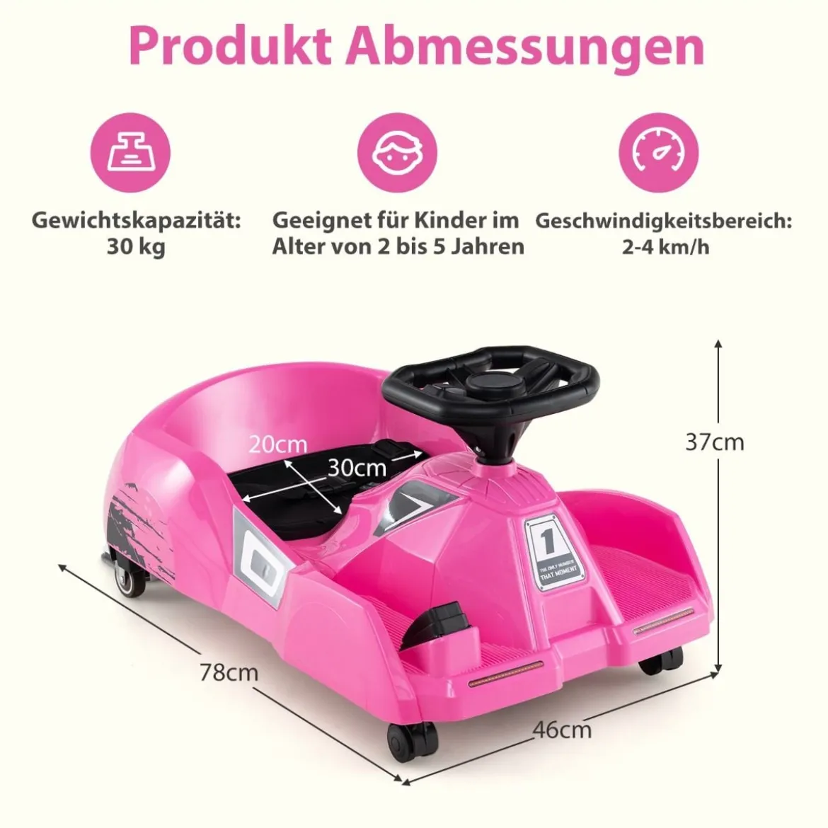 3 in 1 Reinigungs Kinder Elektro Gokart 12V Cleaning Drift Kart mit Abnehmbarem Mopp Rosa