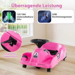 3 in 1 Reinigungs Kinder Elektro Gokart 12V Cleaning Drift Kart mit Abnehmbarem Mopp Rosa