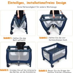 2 in 1 Reisebett & Laufstall Klappbar Kinderbett 125 x 65 x 76 cm Blau