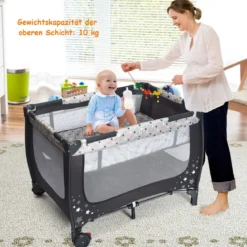 2 in 1 Reisebett & Laufstall Klappbar Kinderbett 125 x 65 x 76 cm Grau