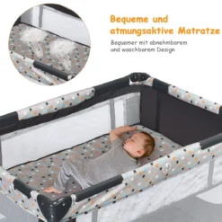 2 in 1 Reisebett & Laufstall Klappbar Kinderbett 125 x 65 x 76 cm Grau