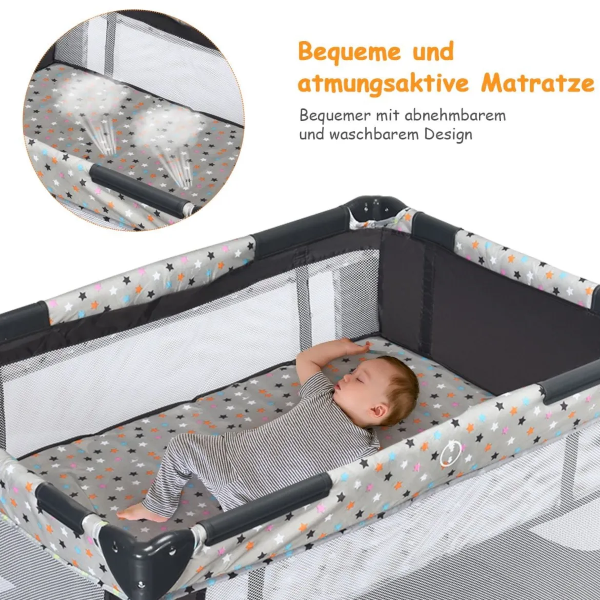 2 in 1 Reisebett & Laufstall Klappbar Kinderbett 125 x 65 x 76 cm Grau