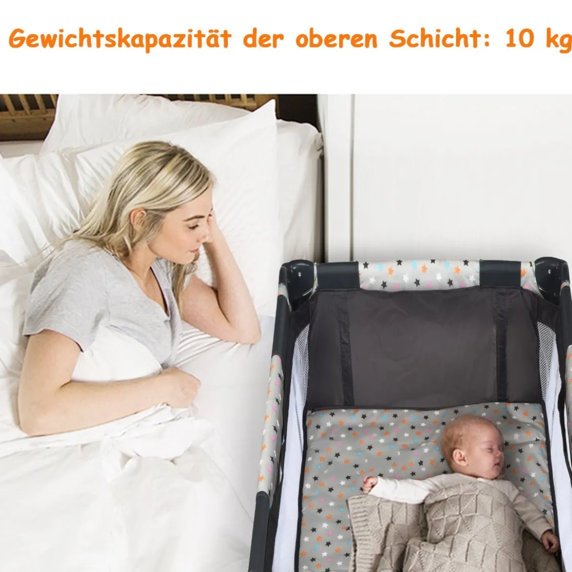 2 in 1 Reisebett & Laufstall Klappbar Kinderbett 125 x 65 x 76 cm Grau