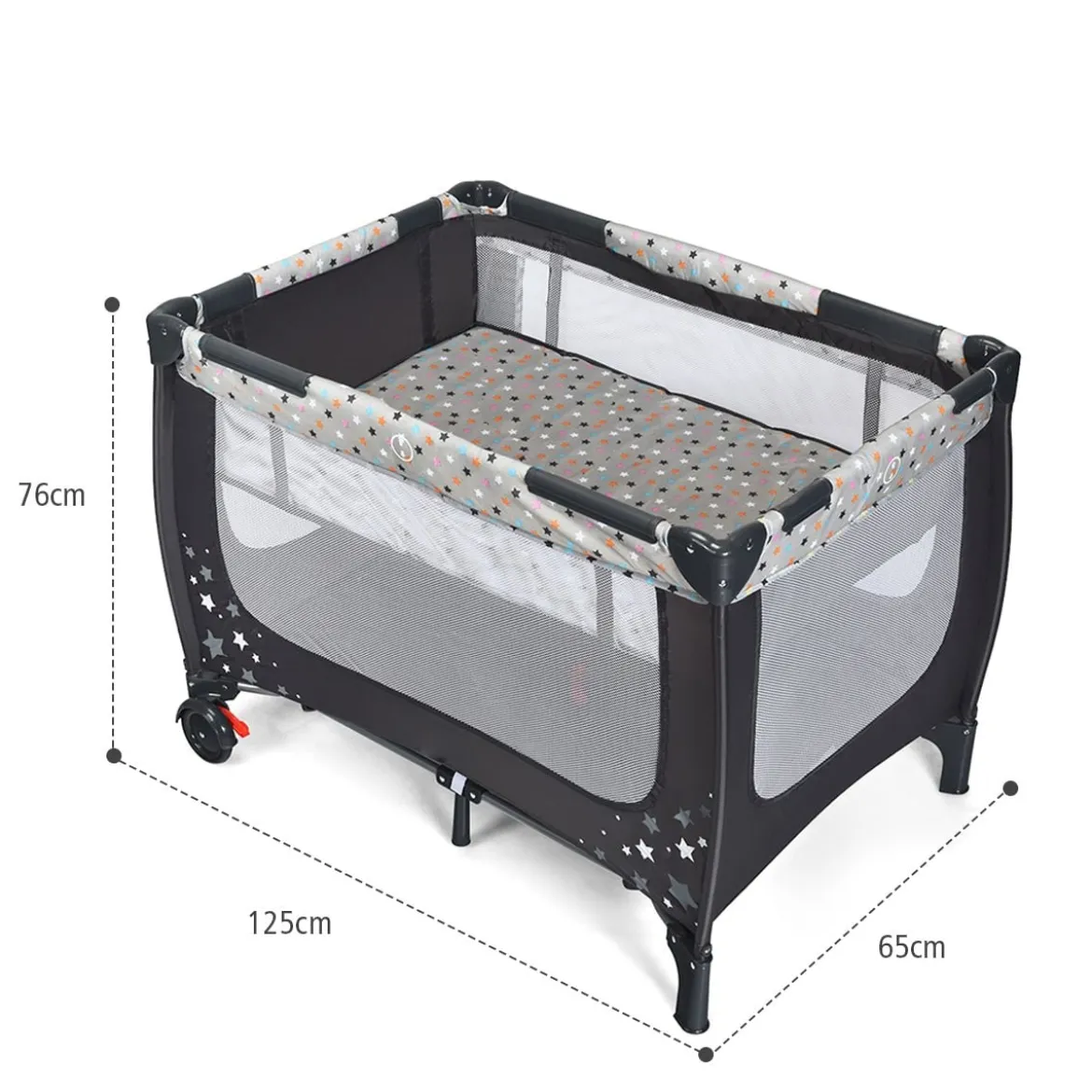 2 in 1 Reisebett & Laufstall Klappbar Kinderbett 125 x 65 x 76 cm Grau