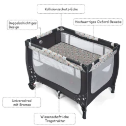 2 in 1 Reisebett & Laufstall Klappbar Kinderbett 125 x 65 x 76 cm Grau