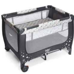 2 in 1 Reisebett & Laufstall Klappbar Kinderbett 125 x 65 x 76 cm Grau