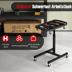 2 in 1 Rollbarer Werkzeugtisch mit Abnehmbarem Fach Höhenverstellbarer Arbeitstisch
