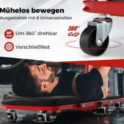 2 in 1 Rollbrett Werkstatt Montagerollbrett mit 6 Rollen & gepolstertem Sitz bis 150 kg Belastbar Schwarz