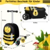 2-in-1-Rollkoffer/Scooter mit 3 Farbig Beleuchteten Rädern & Cartoon-Muster für Reisen Gelb