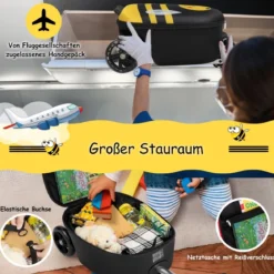 2-in-1-Rollkoffer/Scooter mit 3 Farbig Beleuchteten Rädern & Cartoon-Muster für Reisen Gelb